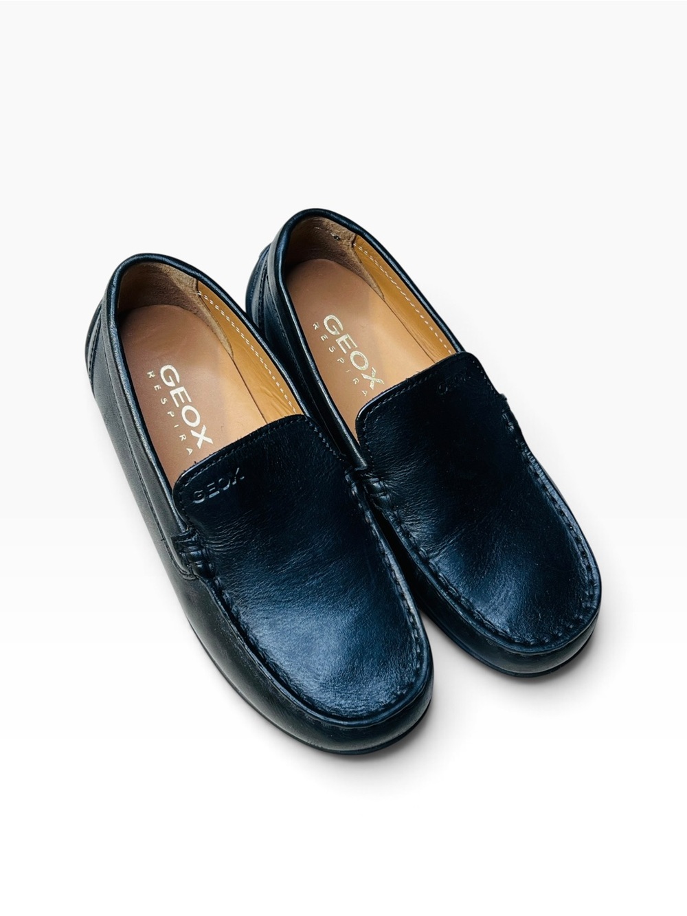 Geox Black Kids Leather Slip-On Loafers